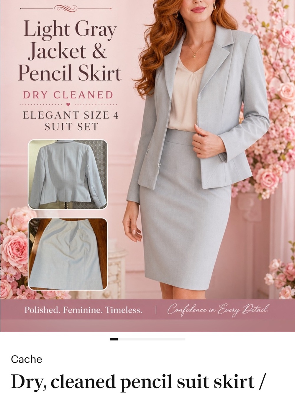 Cache Light Gray Pencil Skirt dry cleaned worn once listing w pics in closet